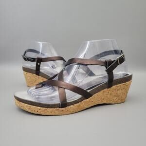 Cordani Calzature Women Sandals Loop Toe Leather Cork Strappy Wedge Size 8.5